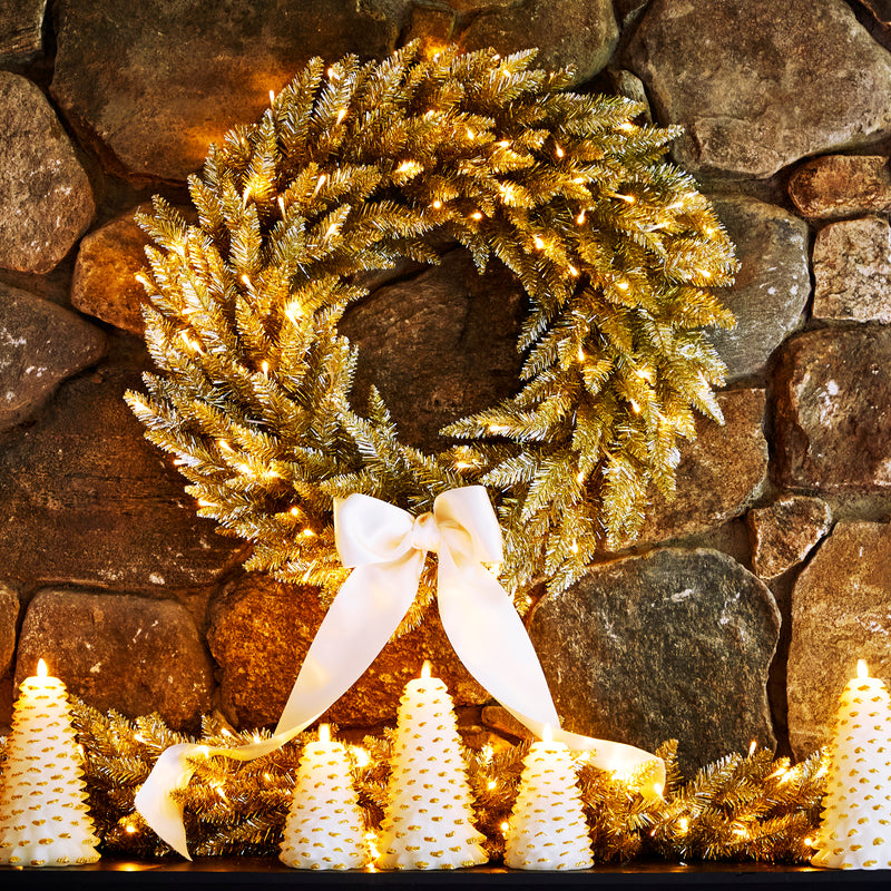LED Pre-Lit Champagne Tinsel 30" Wreath