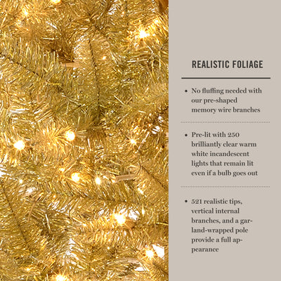 Pre-Lit Champagne Tinsel Tree