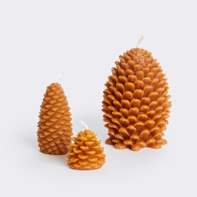 Small Figural Pine Cone Candles, Set of 2