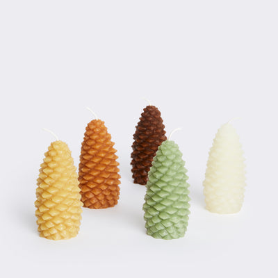 Small Figural Pine Cone Candles, Set of 2