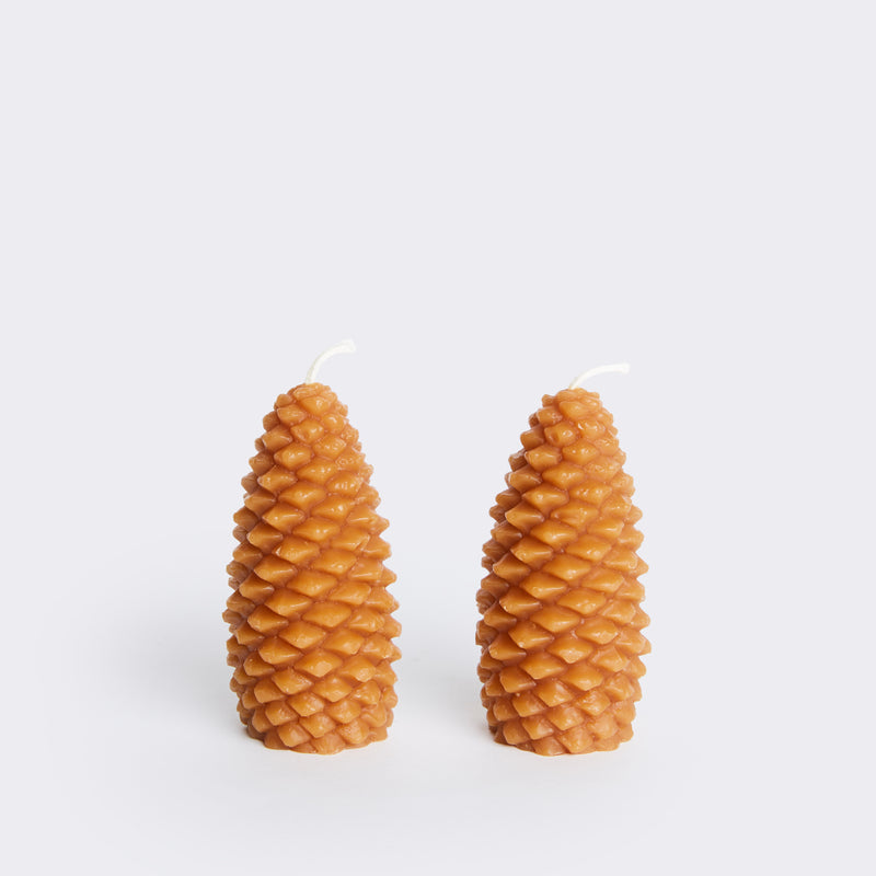 Small Figural Pine Cone Candles, Set of 2