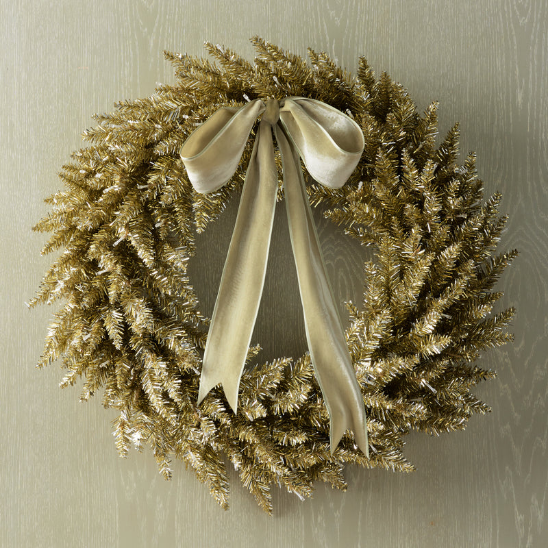 LED Pre-Lit Champagne Tinsel 30" Wreath