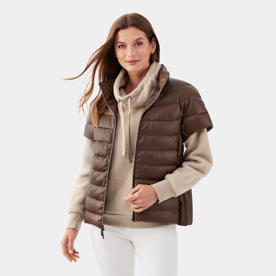 Faux Leather Short Sleeve Quilted Down Puffer Vest