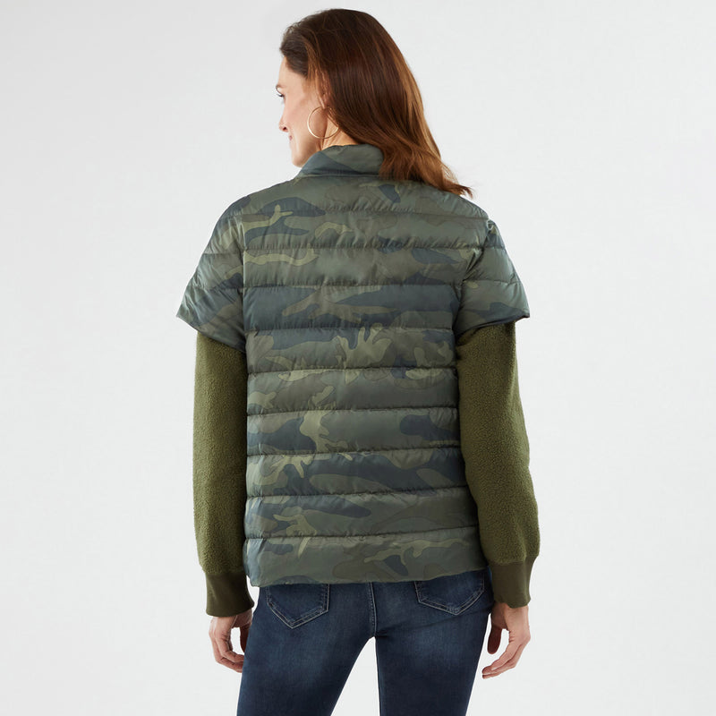 Short Sleeve Quilted Down Puffer Vest in Dark Camouflage