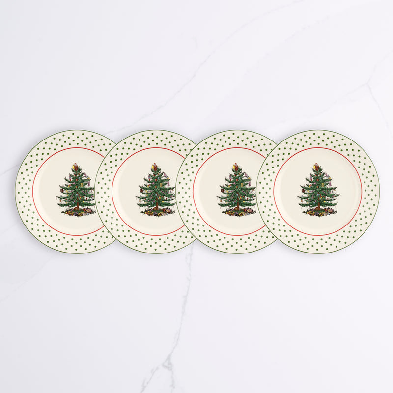 Christmas Tree Polka Dot Dessert Plates, Set of 8