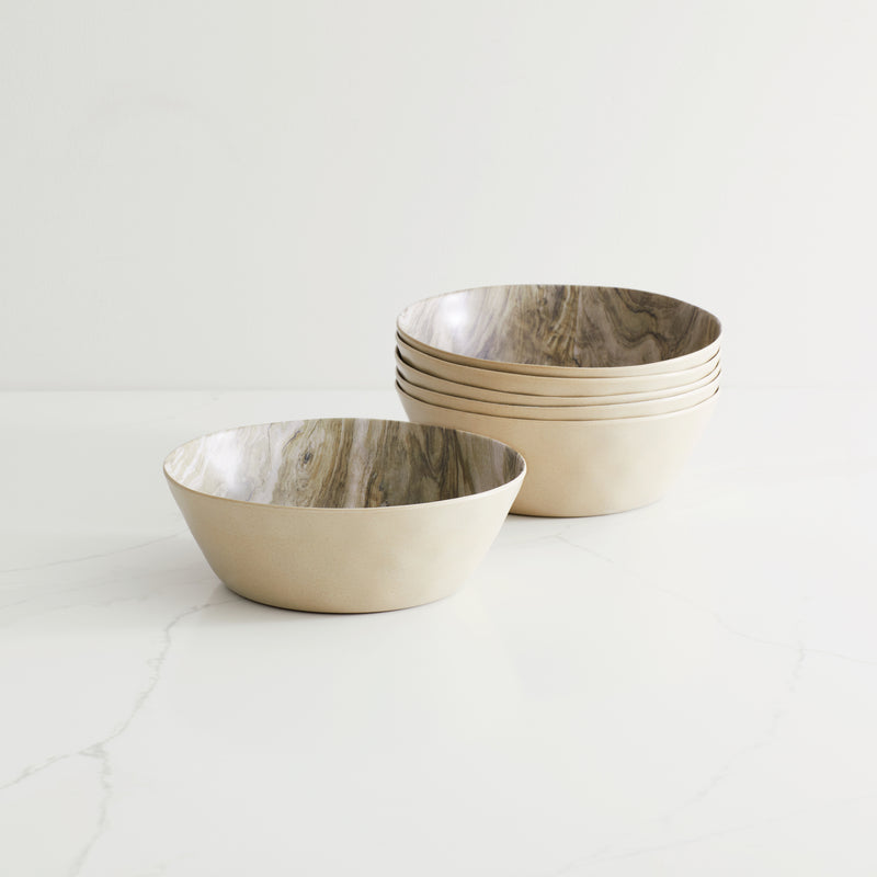 Desert Wood Melamine Bowls, Set of 6