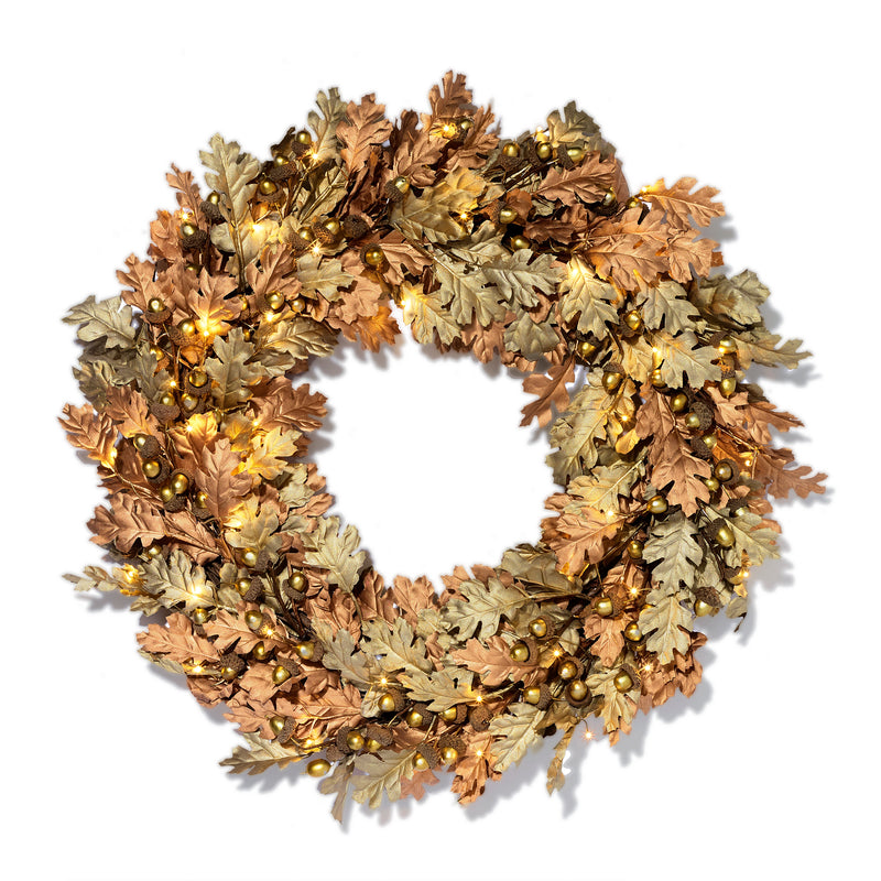 LED Pre-Lit Oak & Acorn 24" Wreath